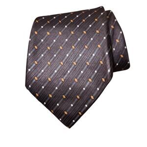 Courchevel Brown Gray Tan Striped 100% Silk Necktie